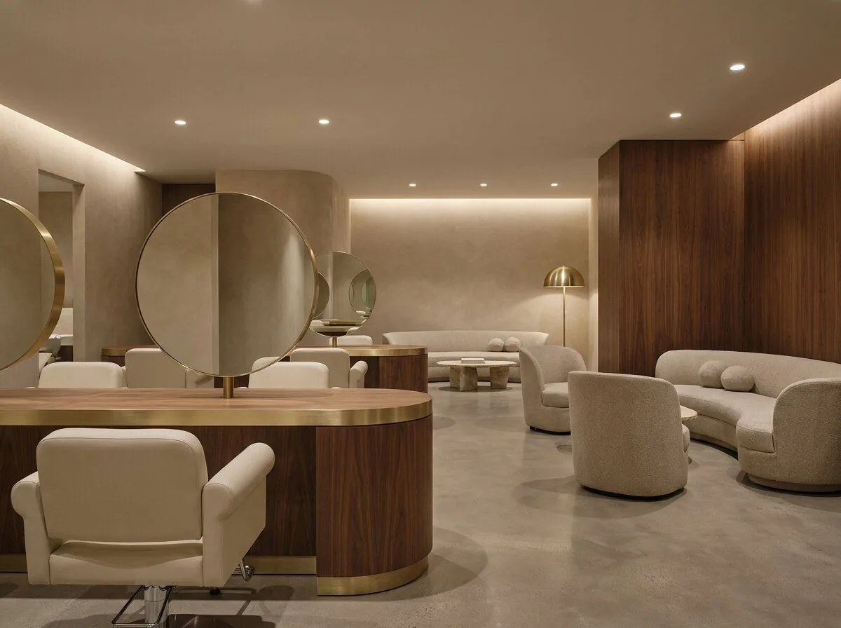 Salon and wellness fit-out — stations, mirrors and soft lighting